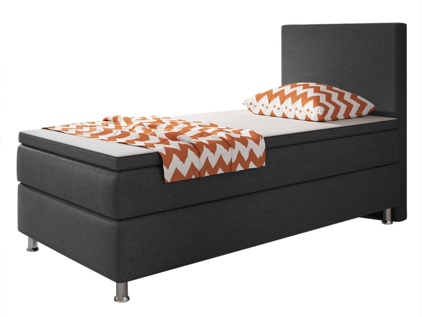 Homeline Boxspringbett Boxspringbett 90x200 cm Schwarz Anthrazit Einzelbett Schlafzimmer (Spar-Set, Set-Angebot), 5 Gang Bonell-Federkern-Matratze – Bild 2 von 5