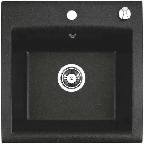 Homeline Granitspüle Spüle Granitspüle Schwarz Küchenspüle Granit mit Automatsiche Siphon, Eckig, 44/44 cm, (Set angebot, 2 St., Mit Automatische Zubehör)