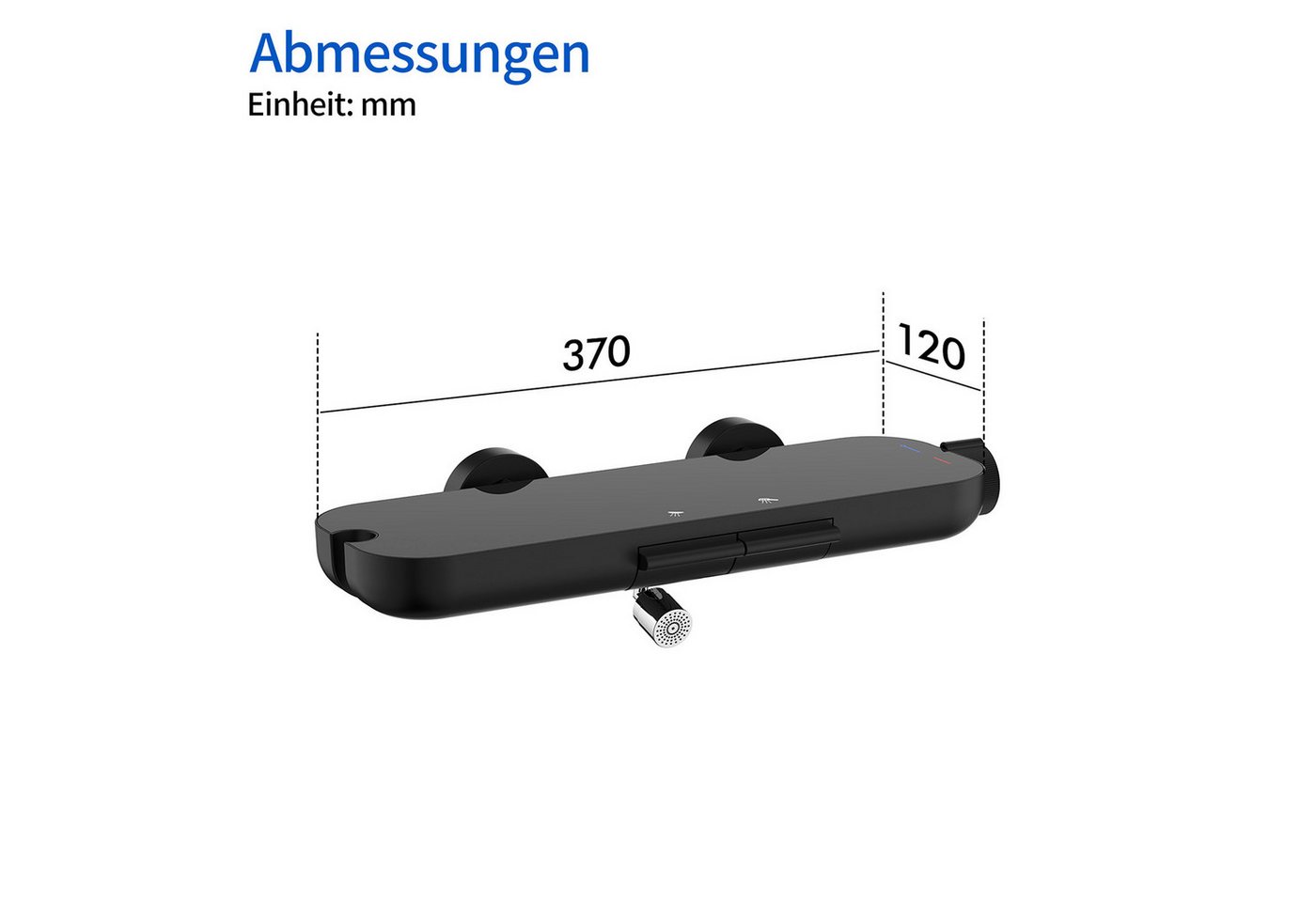 HOMELIVE Duschsystem Duscharmatur Schwarz mit Ablage – Wandarmatur für Dusche & Badewanne, Set, 370 × 120 mm Glasablage,schwenkbarer Auslauf,Standard G 1/2 Ansc – Bild 2 von 5