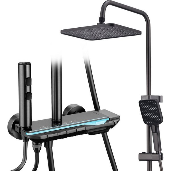 HOMELIVE Duschsystem Duschsäule Massagedusche, Regendusche, mit Ambiente-Licht, mit Handbrause,mit Wasserfallauslauf,Graphitgrau