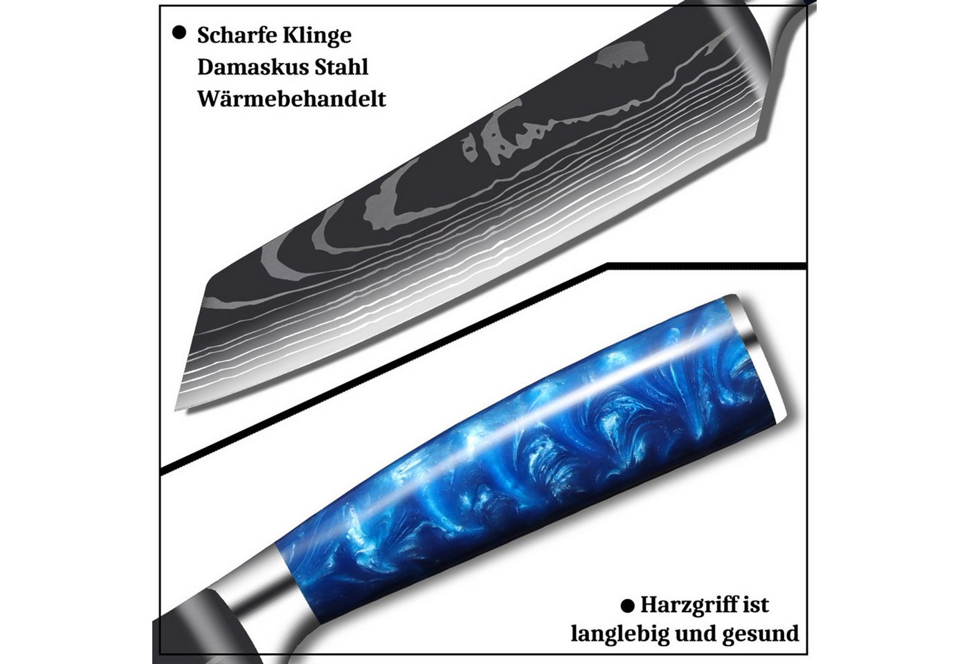 HOMELIVE Messer-Set Chef Messer Sets mit Rolltasche, Damaskus Küchenmesser Set, (Set, 9-tlg), Asiatisches Edelstahl Messerset – Bild 5 von 5