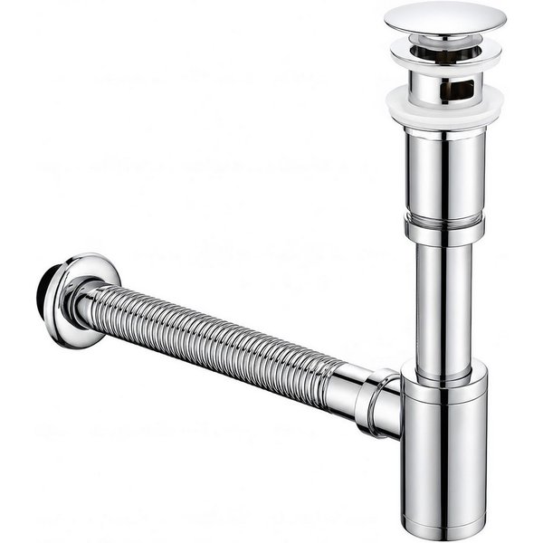 HOMELODY Ablaufgarnitur Design Siphon Waschbecken mit Ablaufgarnitur Edelstahl Chrom Pop Up Ablauf mit Überlauf, flexiblem Wellrohr und Geruchsverschluss