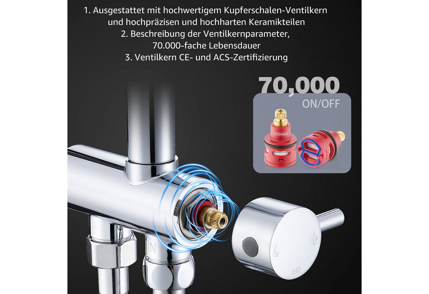 HOMELODY Duschsystem Abnehmbares Duschsystem mit Wasserfall Badzubehör Duschzubehör – Bild 3 von 5