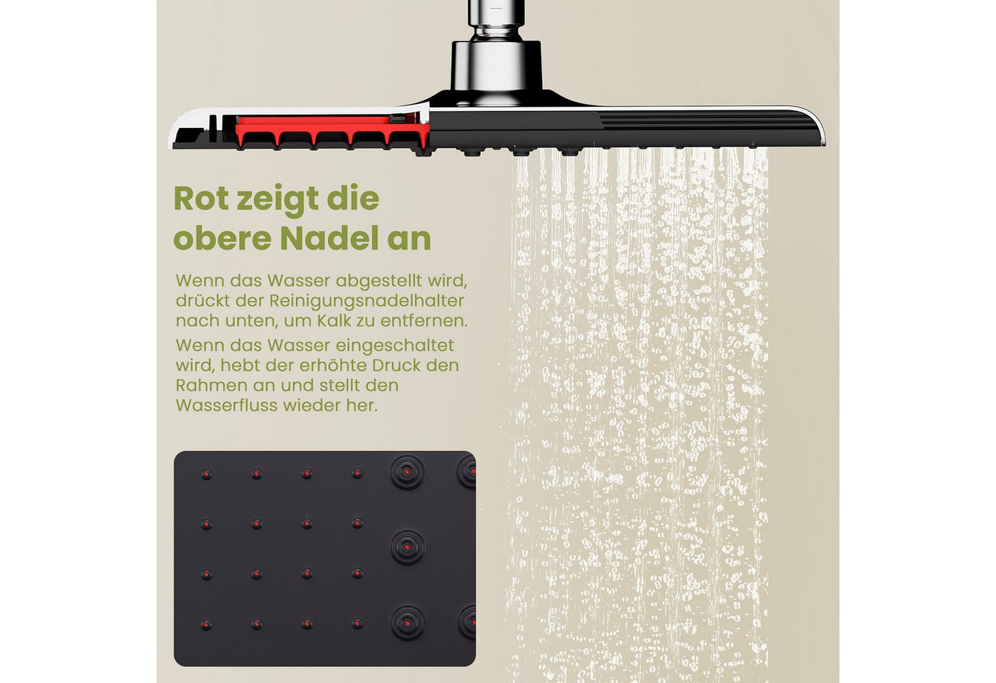 HOMELODY Duschsystem Duschset Regendusche mit Handbrause,Duschsäule ohne armatur, 2 Strahlart(en), Packung Set, Ohne zusätzliches Bohren,mit Piano-Knopf-Wassert – Bild 5 von 5