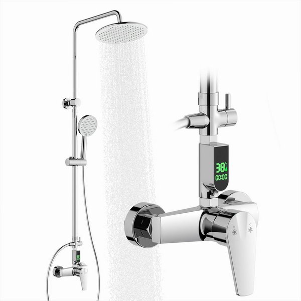 HOMELODY Duschsystem mit LED-Display, 10-Zoll Regendusche Chrom, Set, Mit digitaler Temperaturanzeige, sicher, komfortabel und modern
