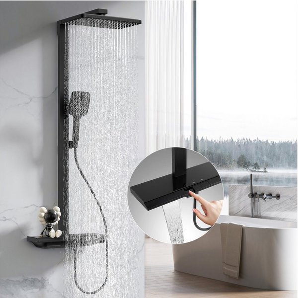 HOMELODY Duschsystem mit Thermostat und Ablage Duschsäule mit Regendusche und Duscharmatur, 3 Strahlart(en), Set, Funktional und hochwertig – für ein rundum per