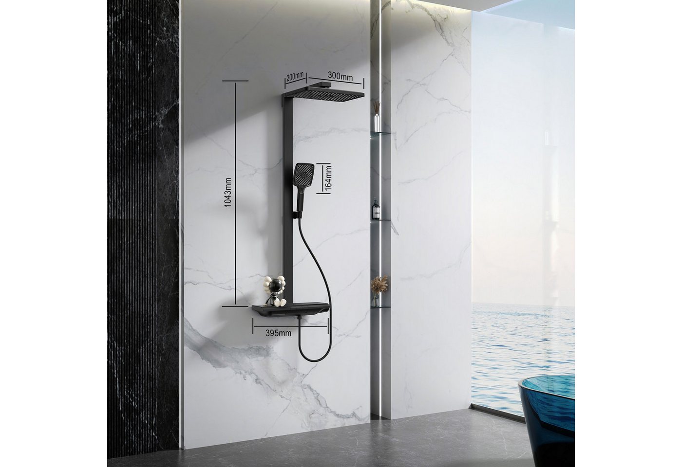 HOMELODY Duschsystem mit Thermostat und Ablage Duschsäule mit Regendusche und Duscharmatur, 3 Strahlart(en), Set, Funktional und hochwertig – für ein rundum per – Bild 2 von 5