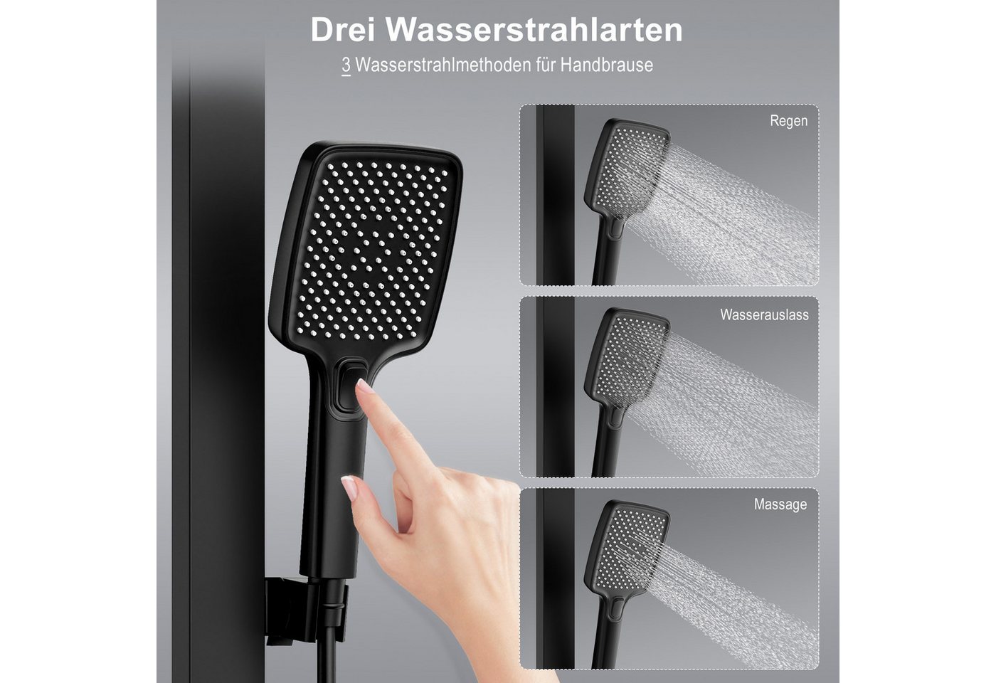 HOMELODY Duschsystem mit Thermostat und Ablage Duschsäule mit Regendusche und Duscharmatur, 3 Strahlart(en), Set, Funktional und hochwertig – für ein rundum per – Bild 5 von 5