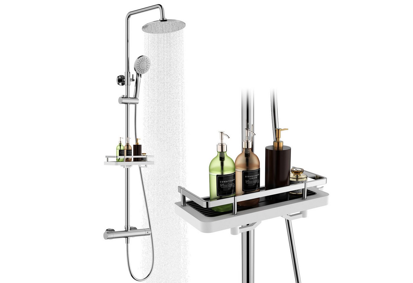 HOMELODY Duschsystem mit Thermostat und Duschablage - Duscharmatur Komplettset schwarz, 2 Strahlart(en), Set, Funktional und hochwertig – für ein rundum perfekt – Bild 2 von 5