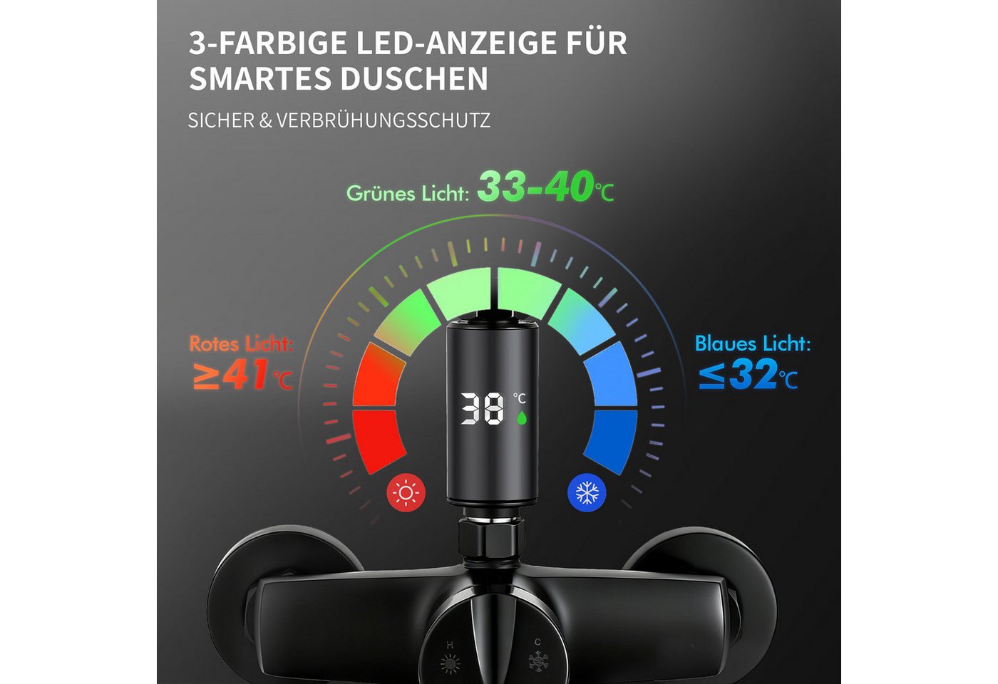 HOMELODY Duschsystem Regendusche 10 Zoll LED Temperaturanzeige 2 Funktionen, Mit LED Anzeige, 3 Strahlarten, höhenverstellbar, kein zweites Bohren – Bild 3 von 5