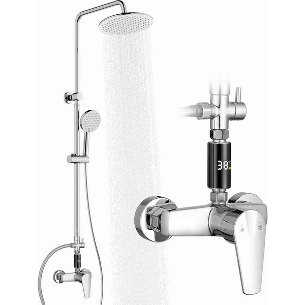 HOMELODY Duschsystem Regendusche 10 Zoll LED Temperaturanzeige 2 Funktionen, Mit LED Anzeige, 3 Strahlarten, höhenverstellbar, kein zweites Bohren