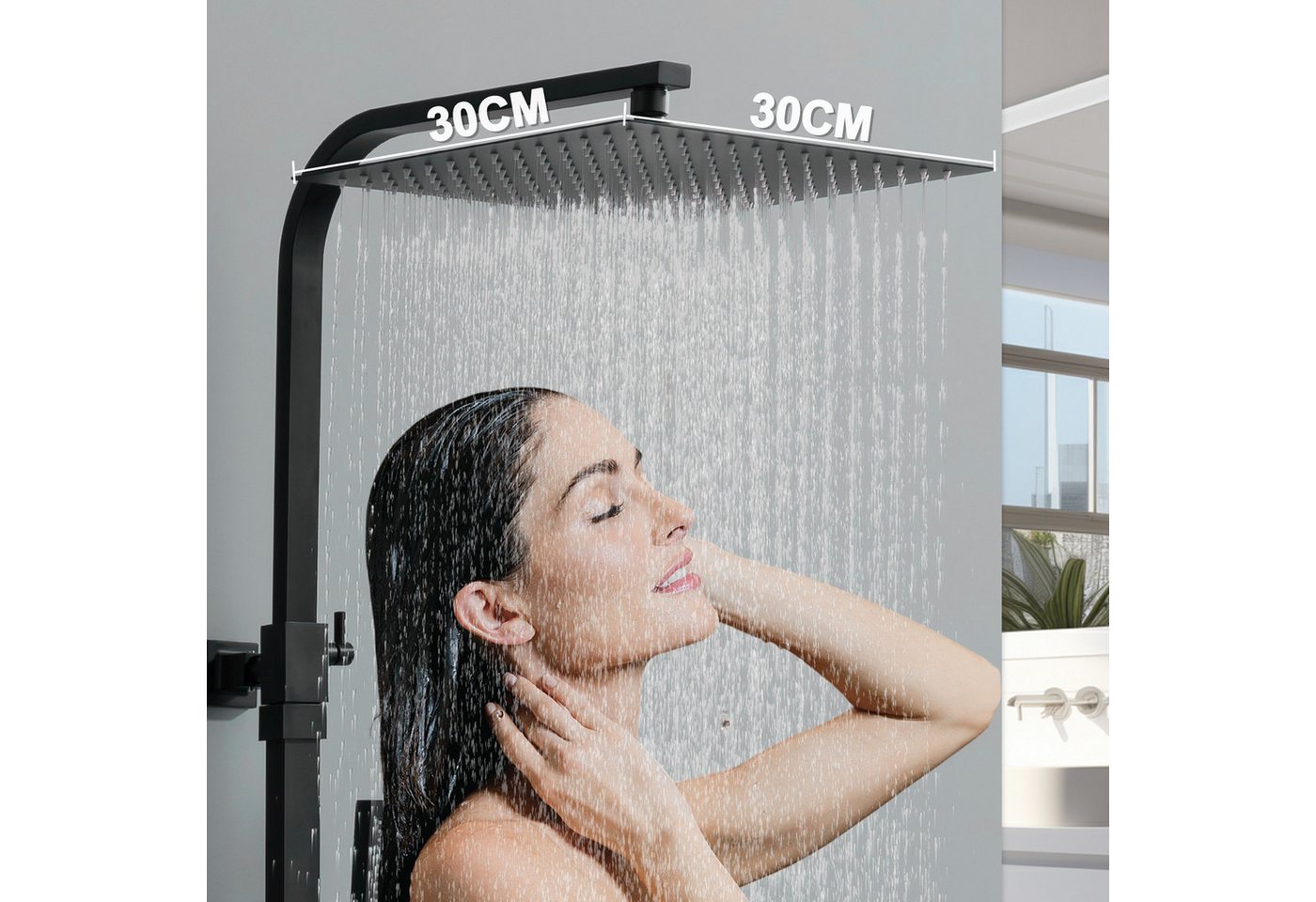 HOMELODY Duschsystem Schwarz Regendusche mit Thermostat Duschsystem Duschsäule Duschset, 2 Strahlart(en), 12-Zoll Edelstahl-Kopfbrause,ohne zusätzliches Bohren – Bild 3 von 5
