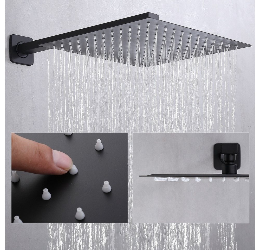 HOMELODY Duschsystem Unterputz Duschsystem Schwarz Duschset 12-Zoll-Duschkopf, Mit Antikalk-Noppen, Mit Wassersparfunktion, Messing – Bild 5 von 5