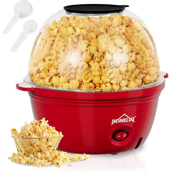 HOMELUX 2-in-1-Popcornmaschine 2.5L Popcorn Maker 450W inkl. 2 Löffel 3 Minuten Schnell Snack Popper, Deckel als Servierschale, Automatisches Rühren, Mini & Ret