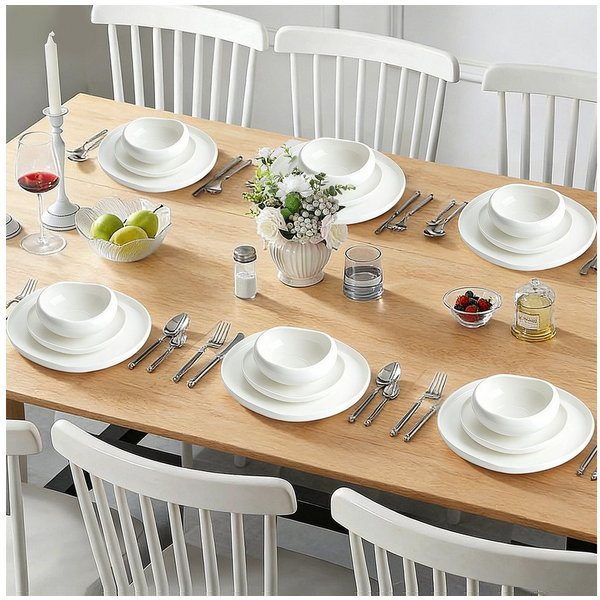 HOMELUX Geschirr-Set 24-tlg Teller Set Tafelservice Kombiservice Geschirrset Modernes, Weiß (24-tlg), 6 Personen, Keramik, Hochwertiges Geschirr set, spülmaschi