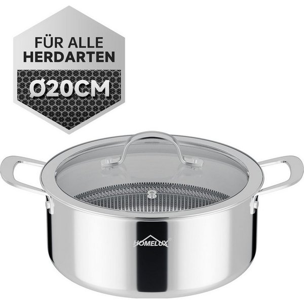HOMELUX Suppentopf Edelstahl Kochtopf,Wabenstruktur Suppentopf Induktion,Backofengeeignet, Edelstahl (1 x 20cm 2,3L Edelstahl Kochtopf), Induktion