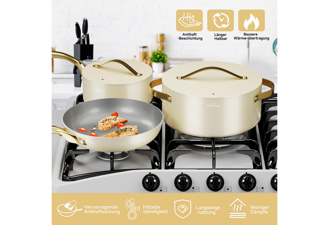 HOMELUX Topf-Set Induktions Töpfe Set, Aluminiumguss Kochtopfset mit Deckel, Aluminium (Set, 8-tlg., Töpfe Set mit Topfdeckel), Induktion – Bild 2 von 5