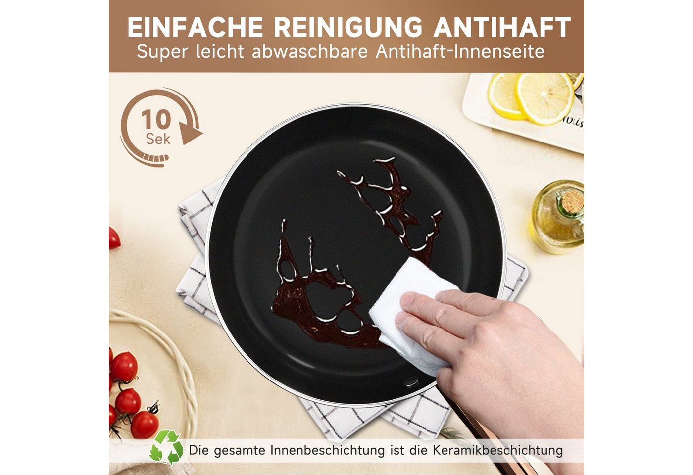 HOMELUX Topf-Set Kochgeschirr-Set, 10tlg Induktions Kochtopfset mit Deckel, Aluminium (Stilvolles Rose Gold, 10-tlg., Kochtopf 20/24/28 + Stieltopf 16 + Pfanne  – Bild 5 von 5