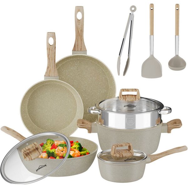HOMELUX Topf-Set Kochgeschirr-Set, Induktions Töpfe Set, Antihaftbeschichtung, Aluminium, Edelstahl (Pfanne 24/28cm, Tiefe Bratpfanne 28cm, 12-tlg., Topf mit Da