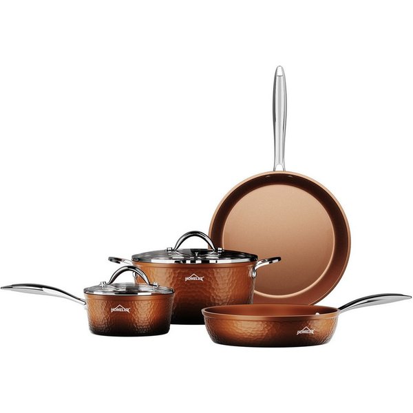 HOMELUX Topf-Set Kochtopfset, Aluminiumguss Töpfe Set mit Deckel, Aluminium (Set, 6-tlg., Töpfe Set mit Glasdeckel), Induktion