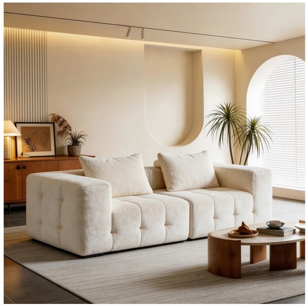 HomeMiYN Ecksofa 210cm L-Form 2-3 Sitzer Modular Ecke sofa für wohnzimmer, 2 Teile, Ohne Montage & Vakuumkomprimiert 180kg Belastbar mit Schlaffunktion