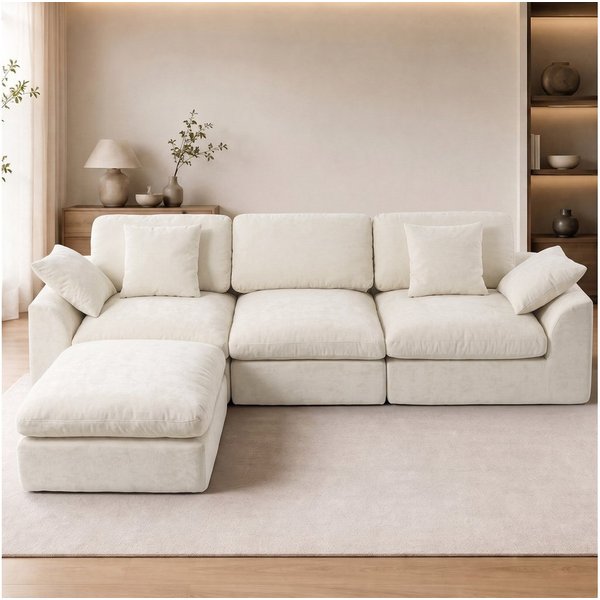 HomeMiYN Ecksofa 280cm L-Form Chenille 3-4 Sitzer Modular Couch für Wohnzimmer, Modular 4 Teile, Ohne Montage & Vakuumkomprimiert 300kg Belastbar Ecksofa