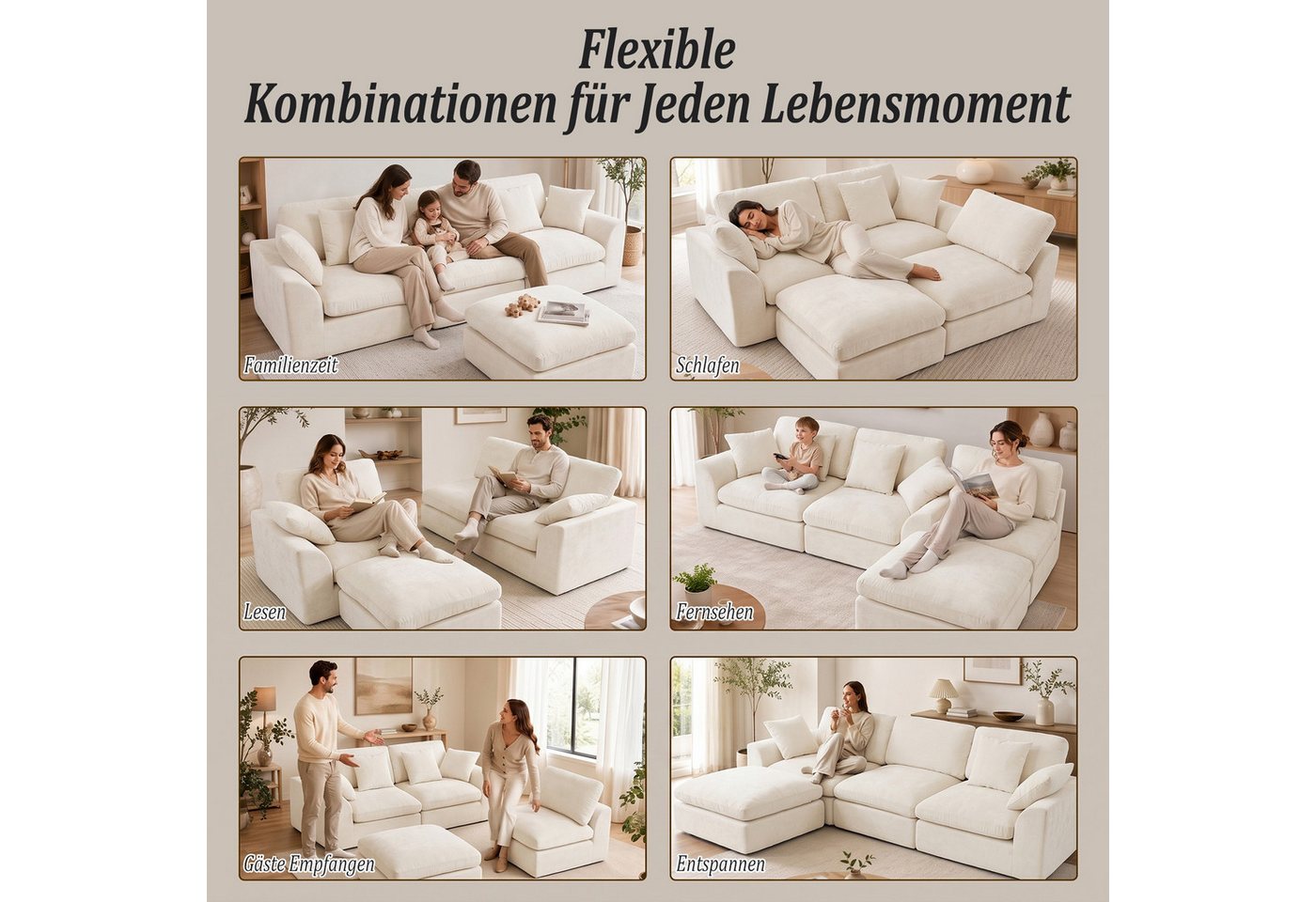 HomeMiYN Ecksofa 280cm L-Form Chenille 3-4 Sitzer Modular Couch für Wohnzimmer, Modular 4 Teile, Ohne Montage & Vakuumkomprimiert 300kg Belastbar Ecksofa – Bild 5 von 5