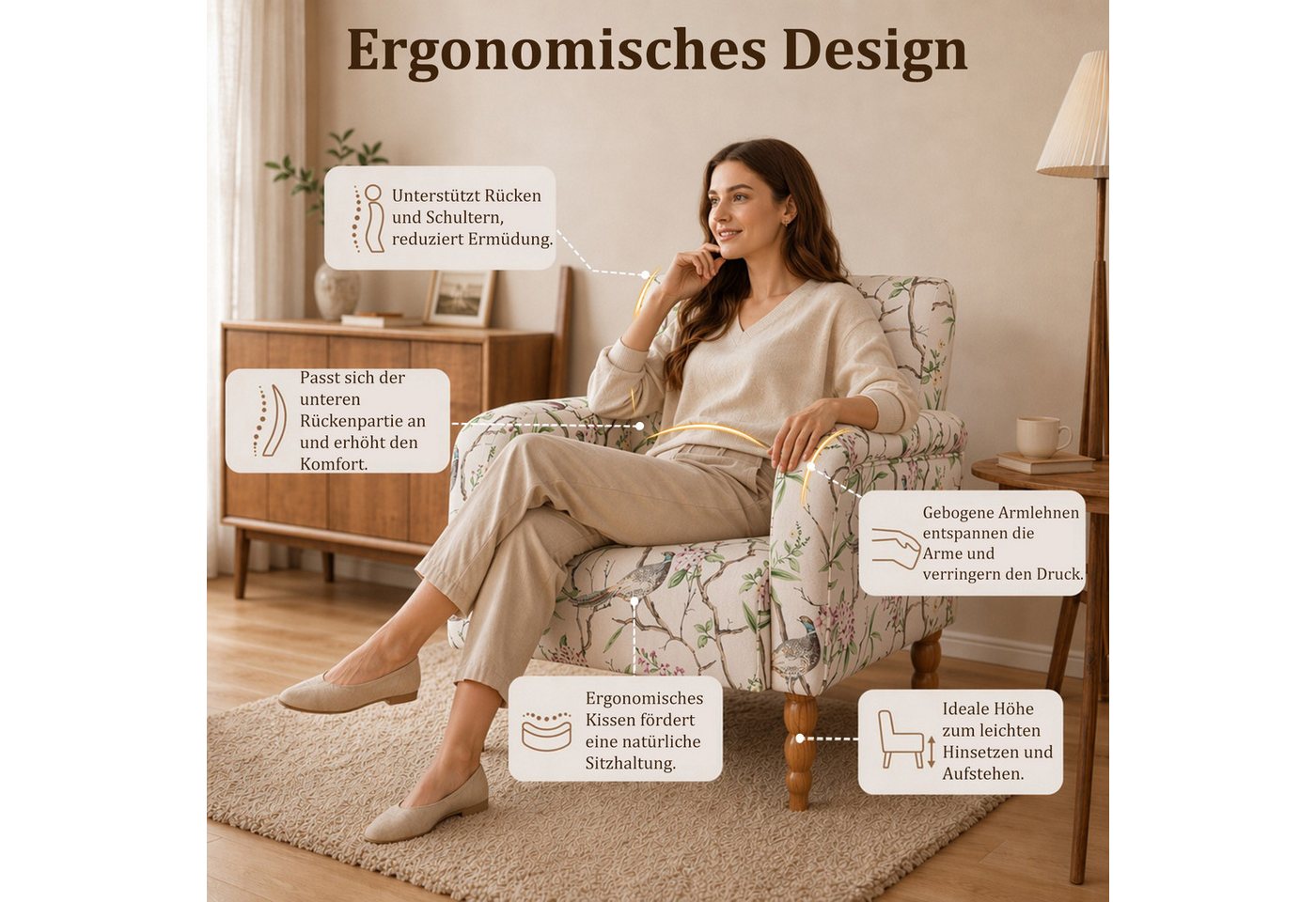 HomeMiYN Ohrensessel (1-St), Relaxsessel komfortabler Wohnzimmersessel Polstersessel – Bild 4 von 5