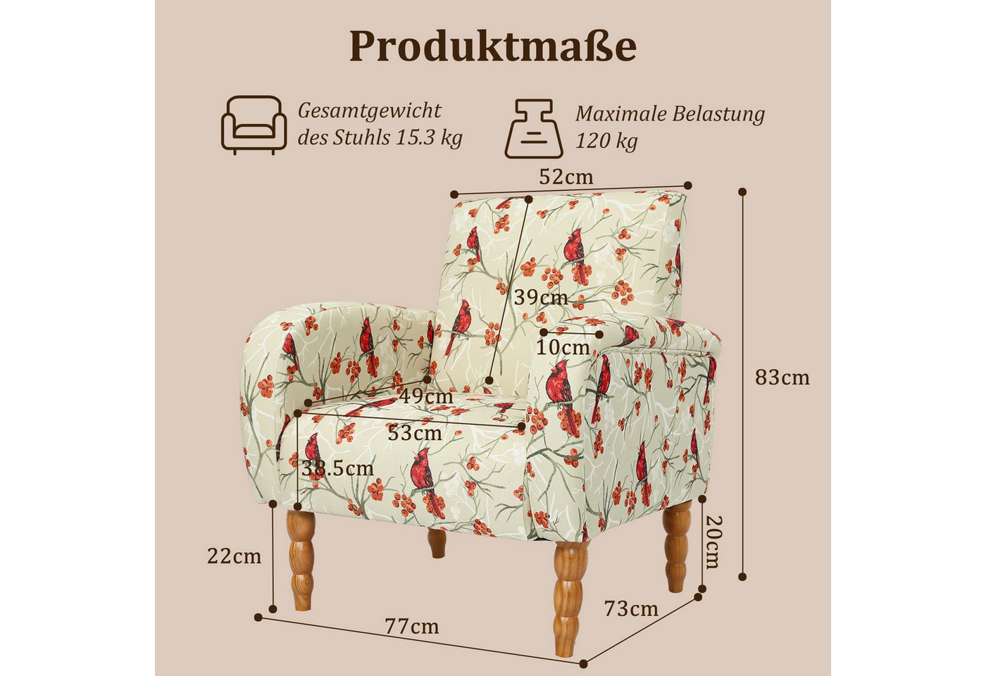 HomeMiYN Ohrensessel (1-St), Relaxsessel komfortabler Wohnzimmersessel Polstersessel – Bild 5 von 5