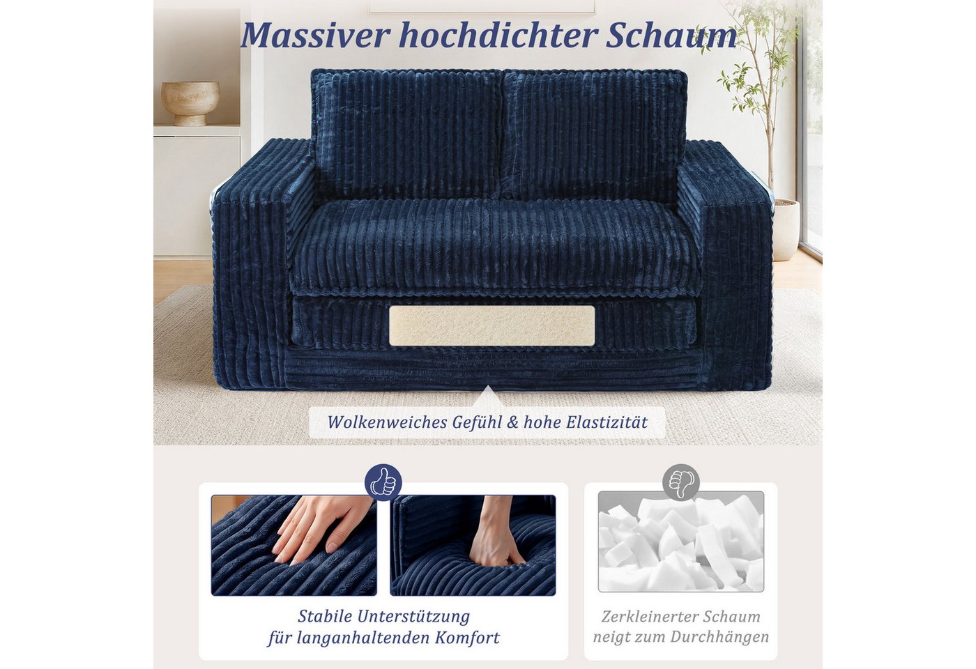 HomeMiYN Schlafsofa 2-Sitzer L139 CM klappbar Ecksofa mit Bettfunktion für kleine Räume, 1 Teile, 2-in-1 Schlafsofa – Tagsüber Sofa, nachts Gästebett (bis 240 k – Bild 4 von 5