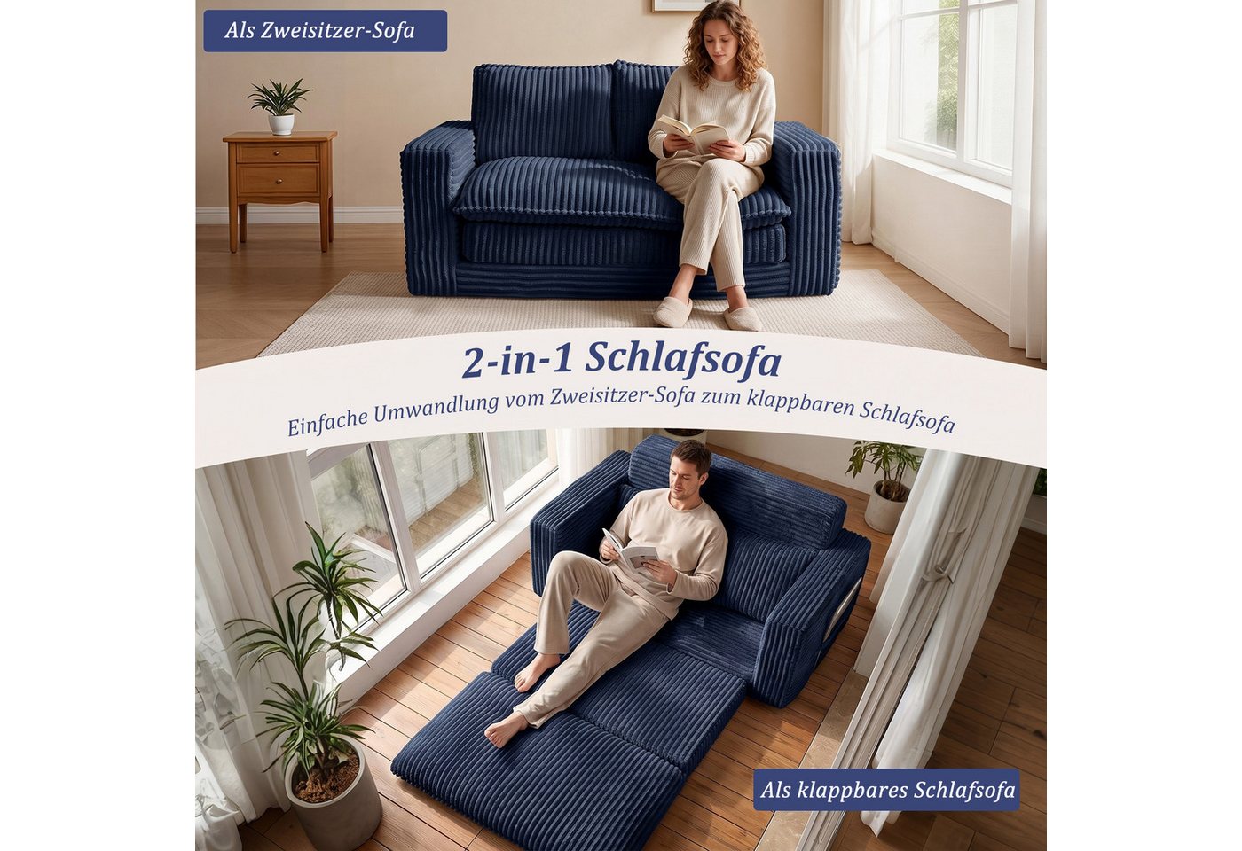 HomeMiYN Schlafsofa 2-Sitzer L139 CM klappbar Ecksofa mit Bettfunktion für kleine Räume, 1 Teile, 2-in-1 Schlafsofa – Tagsüber Sofa, nachts Gästebett (bis 240 k – Bild 5 von 5
