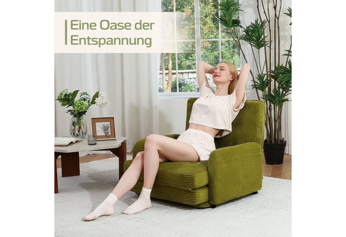 HomeMiYN Schlafsofa Schlafsessel 2-Sitzer mit Schlaffunktion, Klappsessel Bodensofa, Schlafsofa Loveseat, Bodensofa Klappsofa 2-Sitzer mit Schlaffunktion – Bild 3 von 5