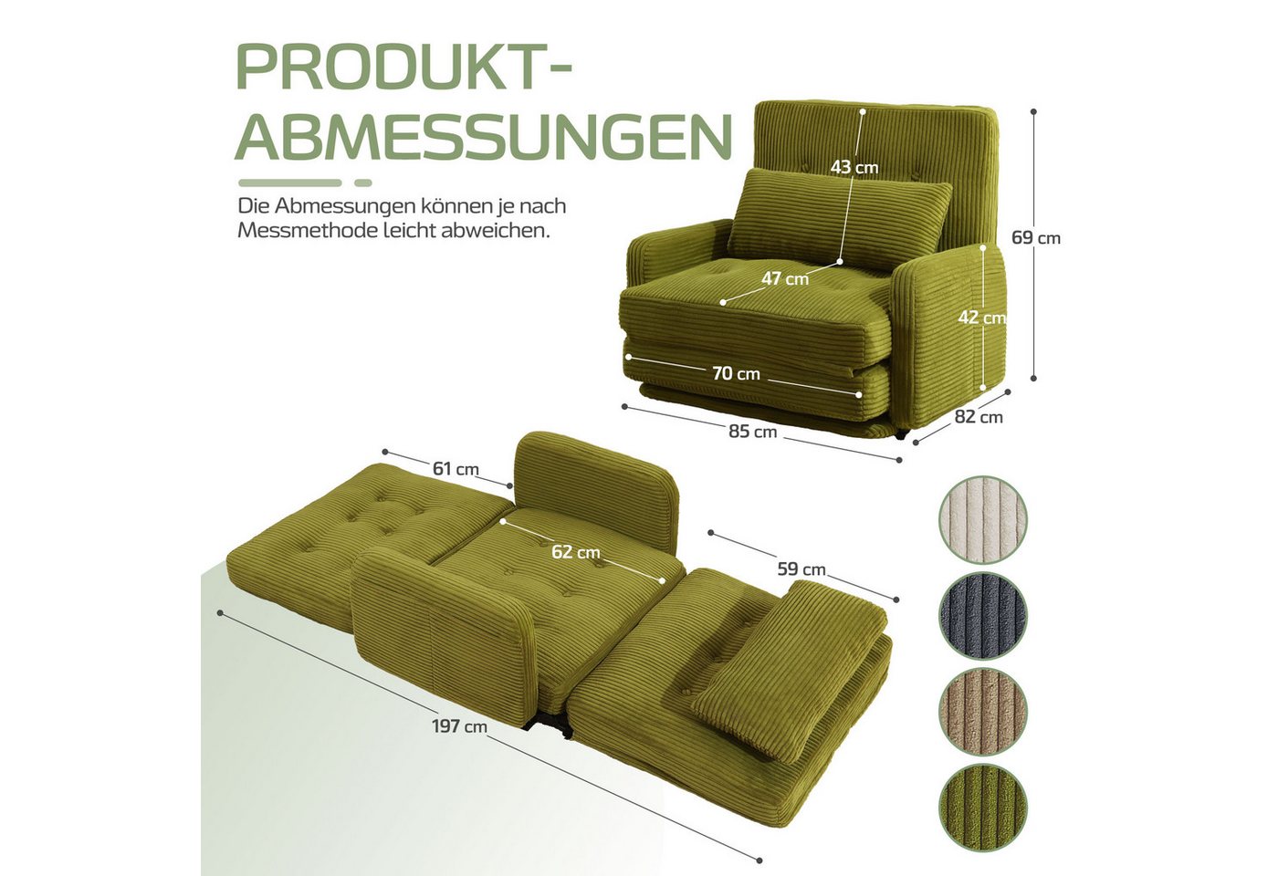 HomeMiYN Schlafsofa Schlafsessel 2-Sitzer mit Schlaffunktion, Klappsessel Bodensofa, Schlafsofa Loveseat, Bodensofa Klappsofa 2-Sitzer mit Schlaffunktion – Bild 5 von 5