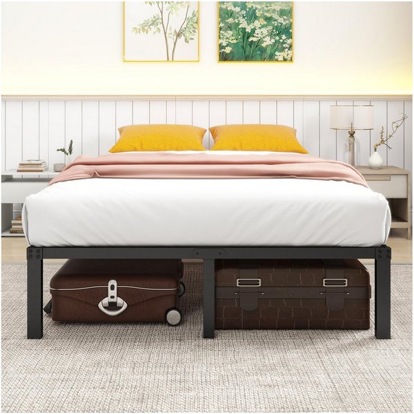 HOMERECOMMEND Metallbett 90x200 cm, 31cm Höhe geräuschlos, stabil Stahllattenrost, Schwar (1-tlg), Quietschfest, Stauraum unter dem Bett