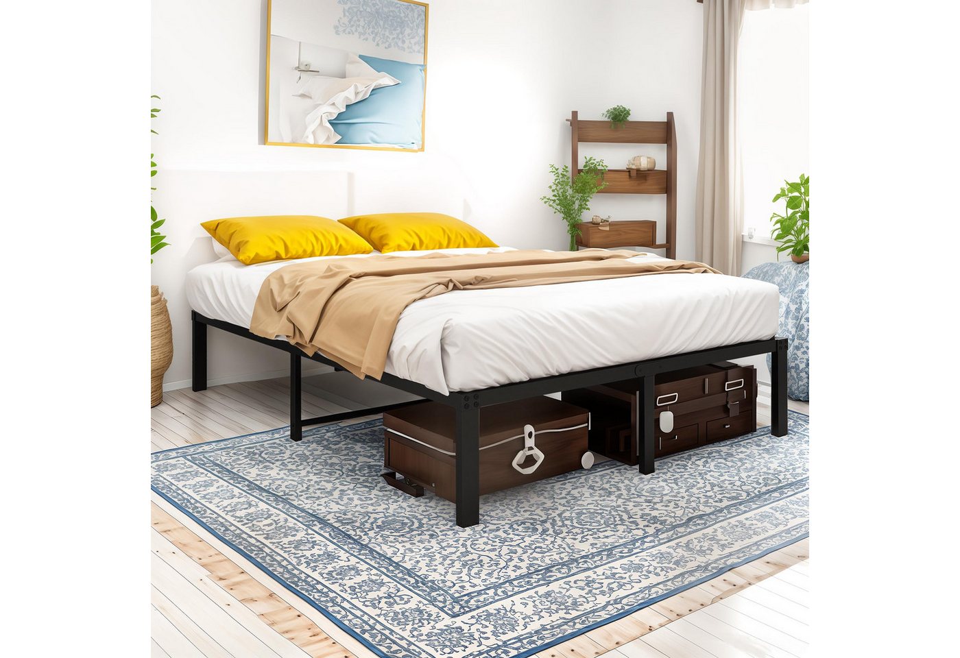 HOMERECOMMEND Metallbett 90x200 cm, 31cm Höhe geräuschlos, stabil Stahllattenrost, Schwar (1-tlg), Quietschfest, Stauraum unter dem Bett – Bild 3 von 5