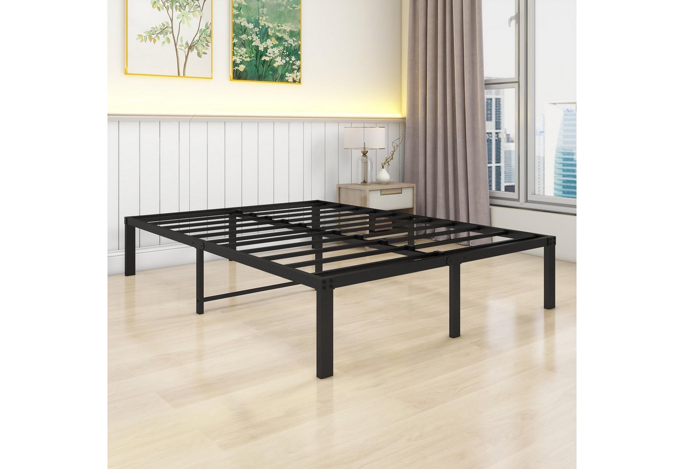 HOMERECOMMEND Metallbett 90x200 cm, 31cm Höhe geräuschlos, stabil Stahllattenrost, Schwar (1-tlg), Quietschfest, Stauraum unter dem Bett – Bild 4 von 5