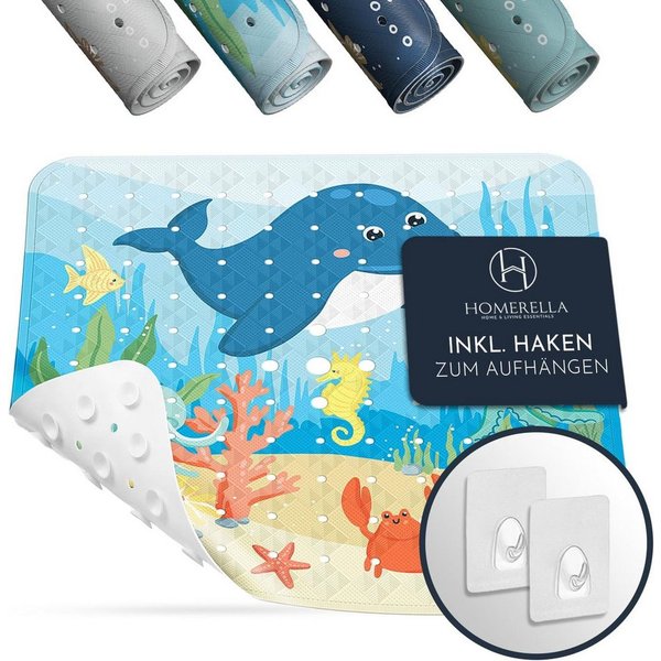 Homerella Duschmatte rutschfest Kinder - 100% BPA frei Inkl. 2 Haken zum Aufhängen 53x53cm, Antirutschmatte Dusche Baby hautintensiv & schimmelresistent, - Dusc