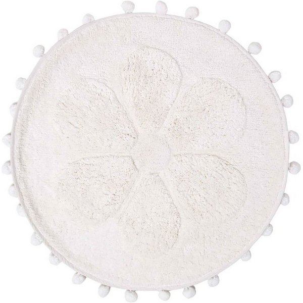 Homescapes Badematte Runde Badematte Blume, 60 cm – Badvorleger weiß mit Pompons, Höhe 20 mm, 60 cm