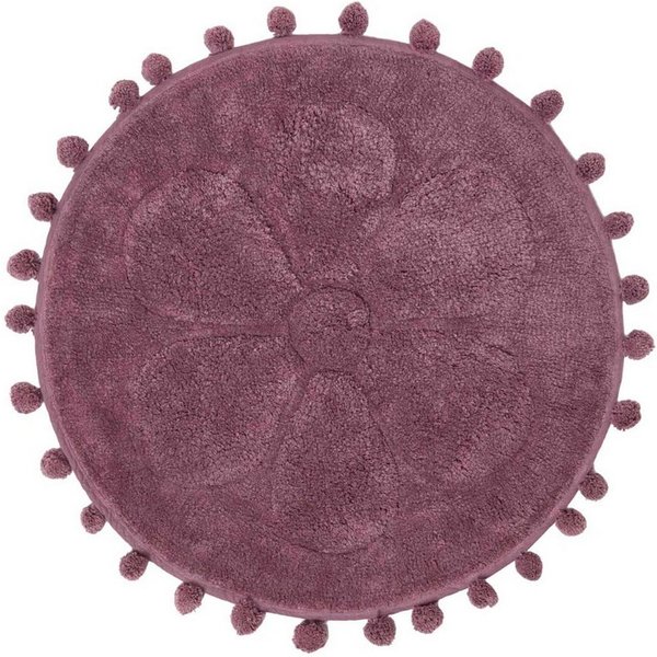 Homescapes Badematte Runde Badematte Blume, 60 cm – Badvorleger beere mit Pompons, Höhe 20 mm, 60 cm