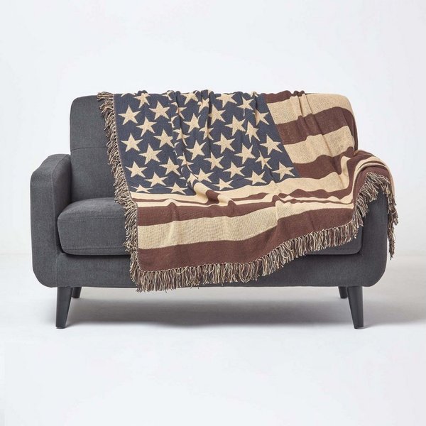 Plaid Überwurf USA-Flagge, 100% Baumwolle, 125 x 150 cm, Homescapes