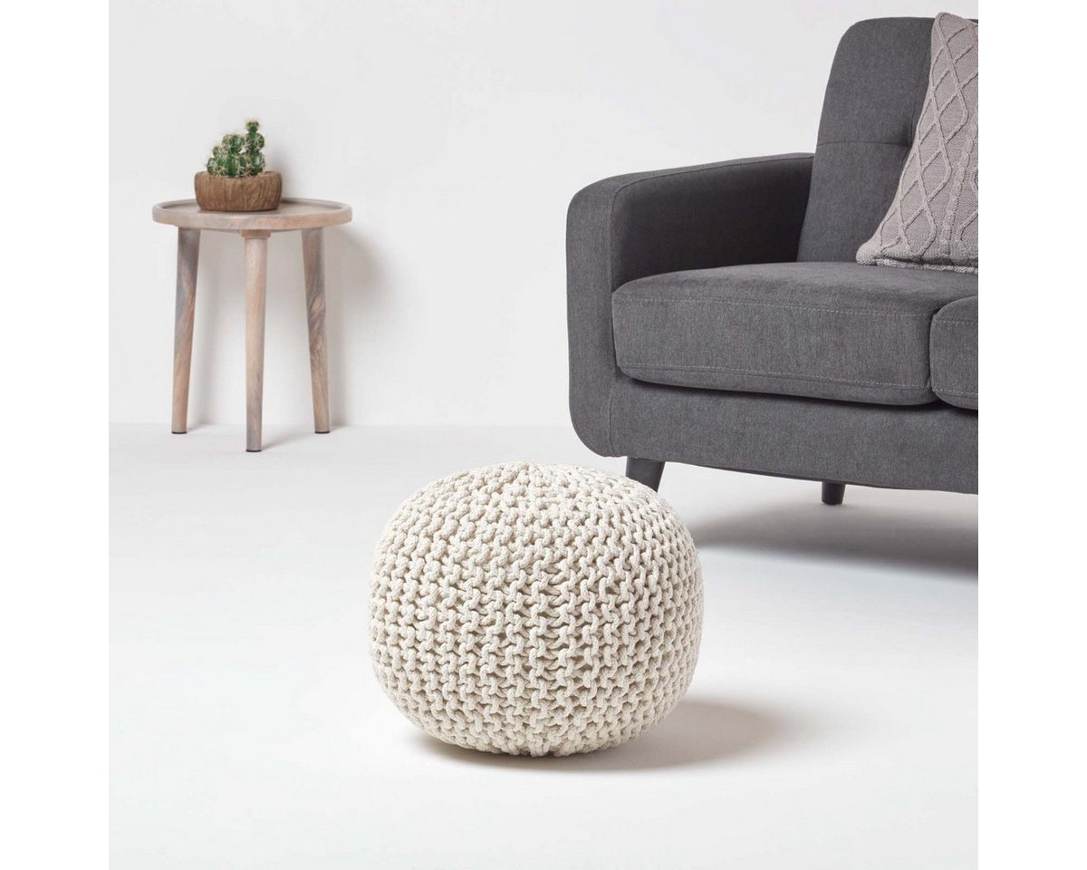 Homescapes Pouf Runder Strickpouf 100% Baumwolle, natur – Bild 2 von 5