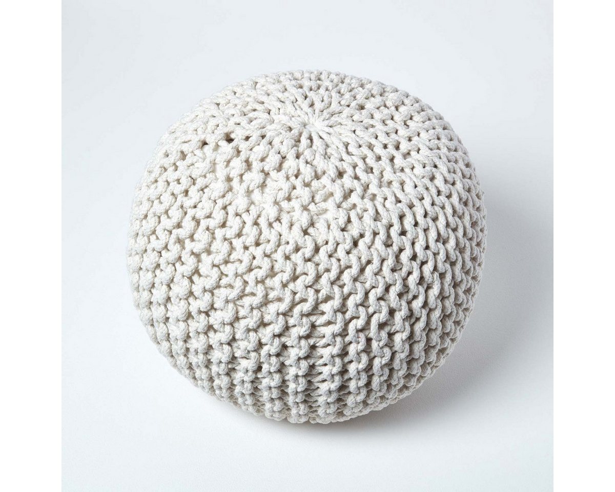 Homescapes Pouf Runder Strickpouf 100% Baumwolle, natur – Bild 3 von 5