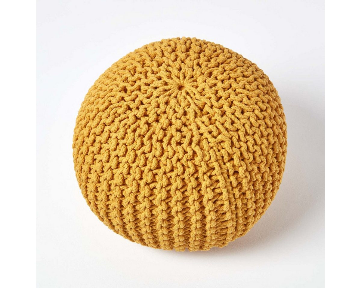 Homescapes Pouf Runder Strickpouf 100% Baumwolle, Senf – Bild 3 von 5