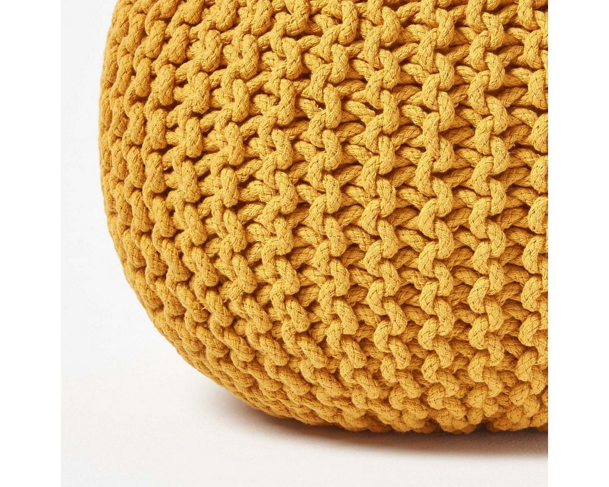 Homescapes Pouf Runder Strickpouf 100% Baumwolle, Senf – Bild 4 von 5