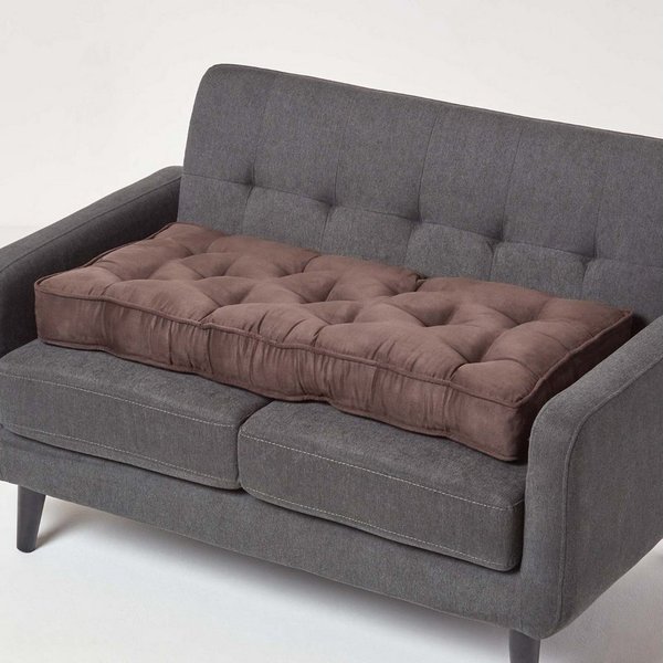 Homescapes Sitzkissen Sofa-Auflage 100 x 48 cm mit Veloursbezug – dickes Sitzkissen braun