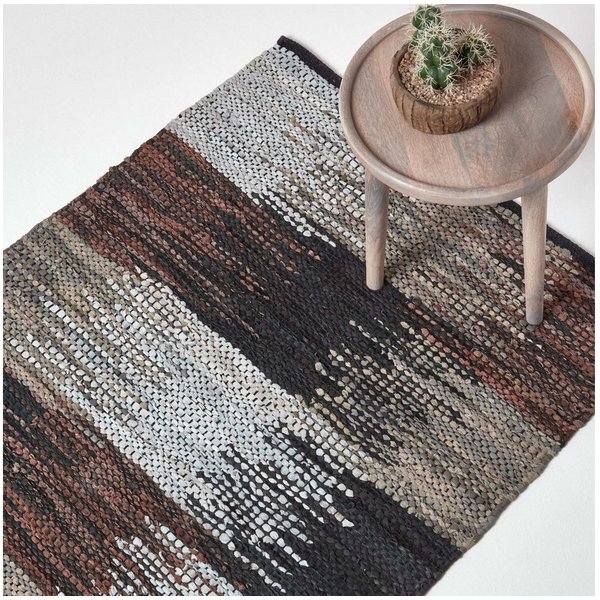 Homescapes Teppich Recycelter Lederteppich in grau, braun und schwarz, 90 x 150 cm, Höhe: 20 mm