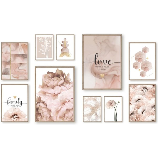 homestyle-accessoires Poster Bilder Set Wandbilder Bilderwand Bilderset LOVE MAKES A HOUSE A HOME, (10 St), - OHNE BILDERRAHMEN - Sorgfältige & sichere Verpacku