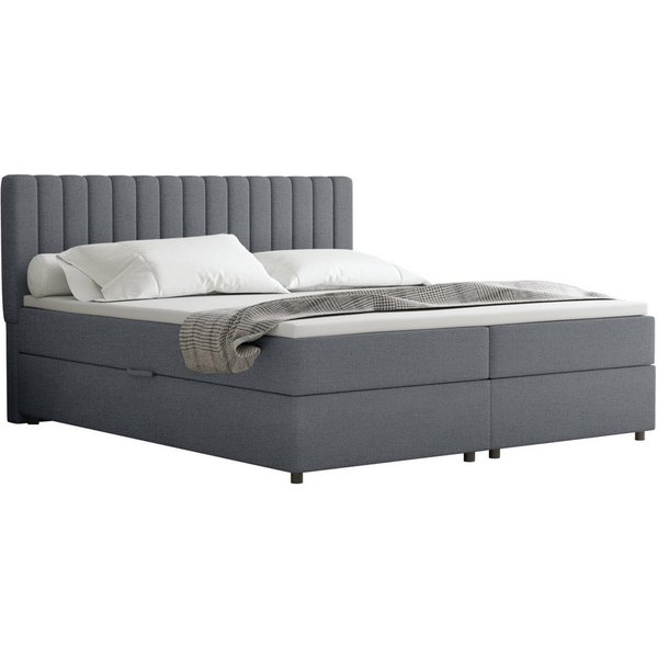 Homesy Boxspringbett EVEREST – Komfortables Doppelbett im modernen Design (Bett inkl. zwei Bettkästen und Topper), Große Auswahl an Polsterfarben, inklusive Mat