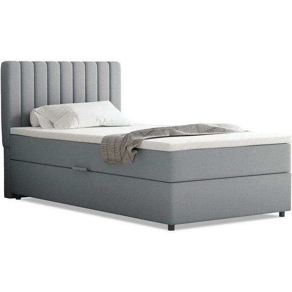 Homesy Boxspringbett EVEREST – Komfortables Einzelbett im modernen Trenddesign (Bett inkl. einem Bettkasten und Topper), Große Auswahl an Polsterfarben