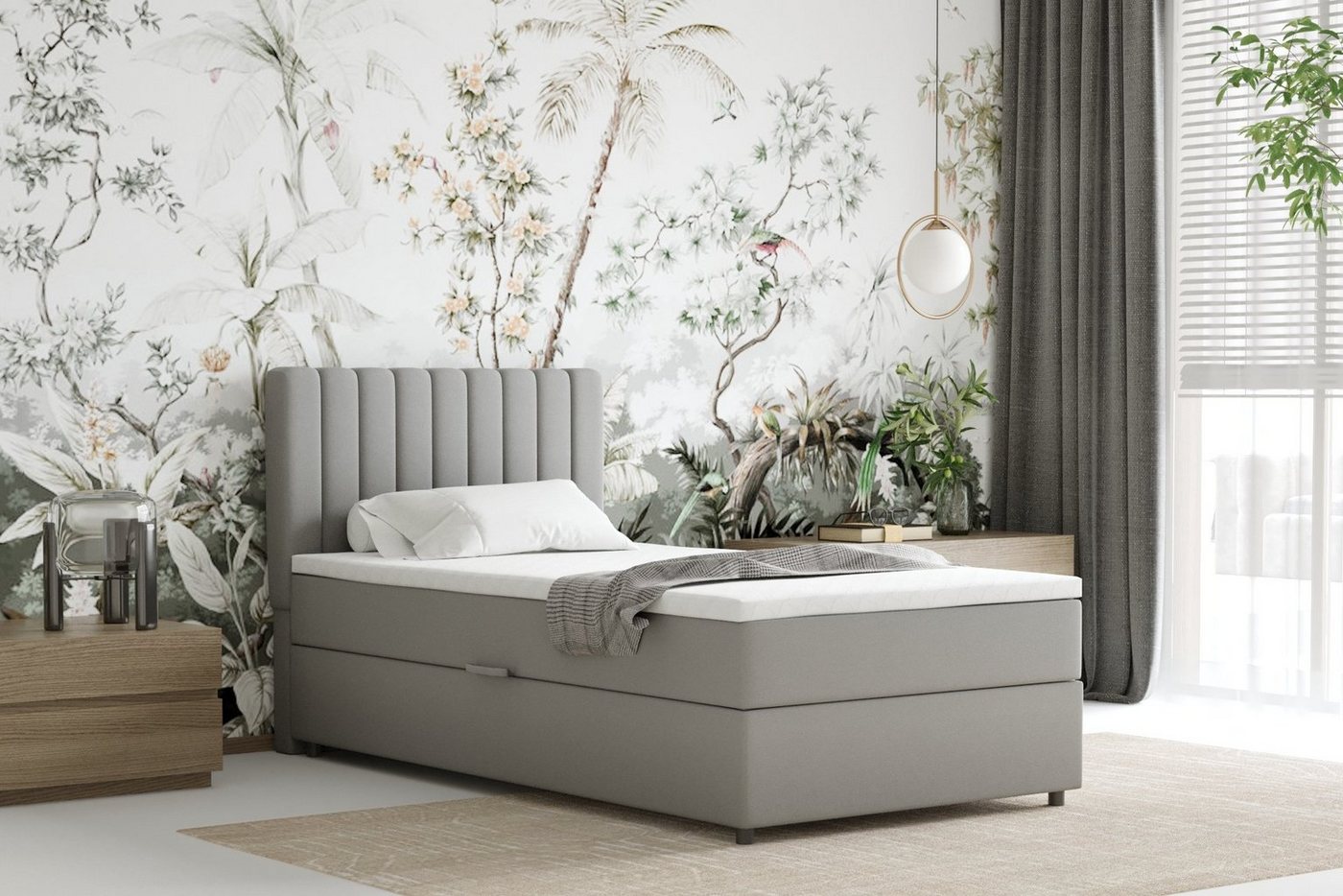 Homesy Boxspringbett EVEREST – Komfortables Einzelbett im modernen Trenddesign (Bett inkl. einem Bettkasten und Topper), Große Auswahl an Polsterfarben – Bild 2 von 5